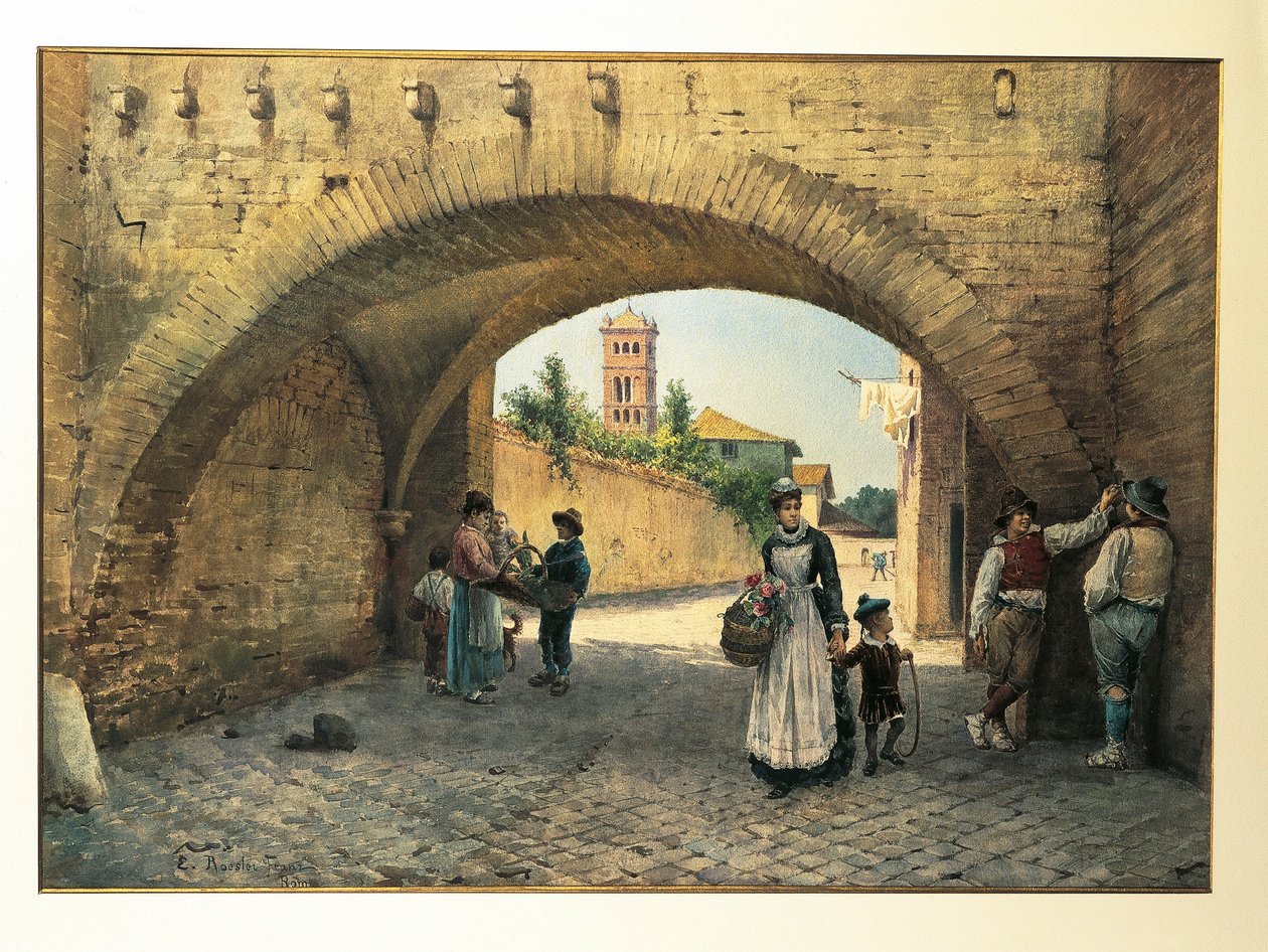 Itália, Roma, Arco de Tolomei por Ettore Roesler Franz, aguarela de Ettore Roesler Franz