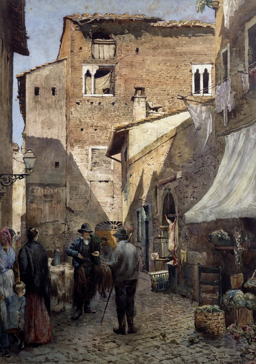 As antigas casas de Pierleoni em Roma, aguarela de Ettore Roesler Franz (1845-1907), Itália de Ettore Roesler Franz