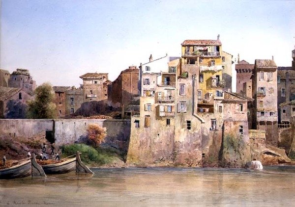 Vista do Tevere a Monte Brianzo, Roma (aguarela sobre papel) de Ettore Roesler Franz