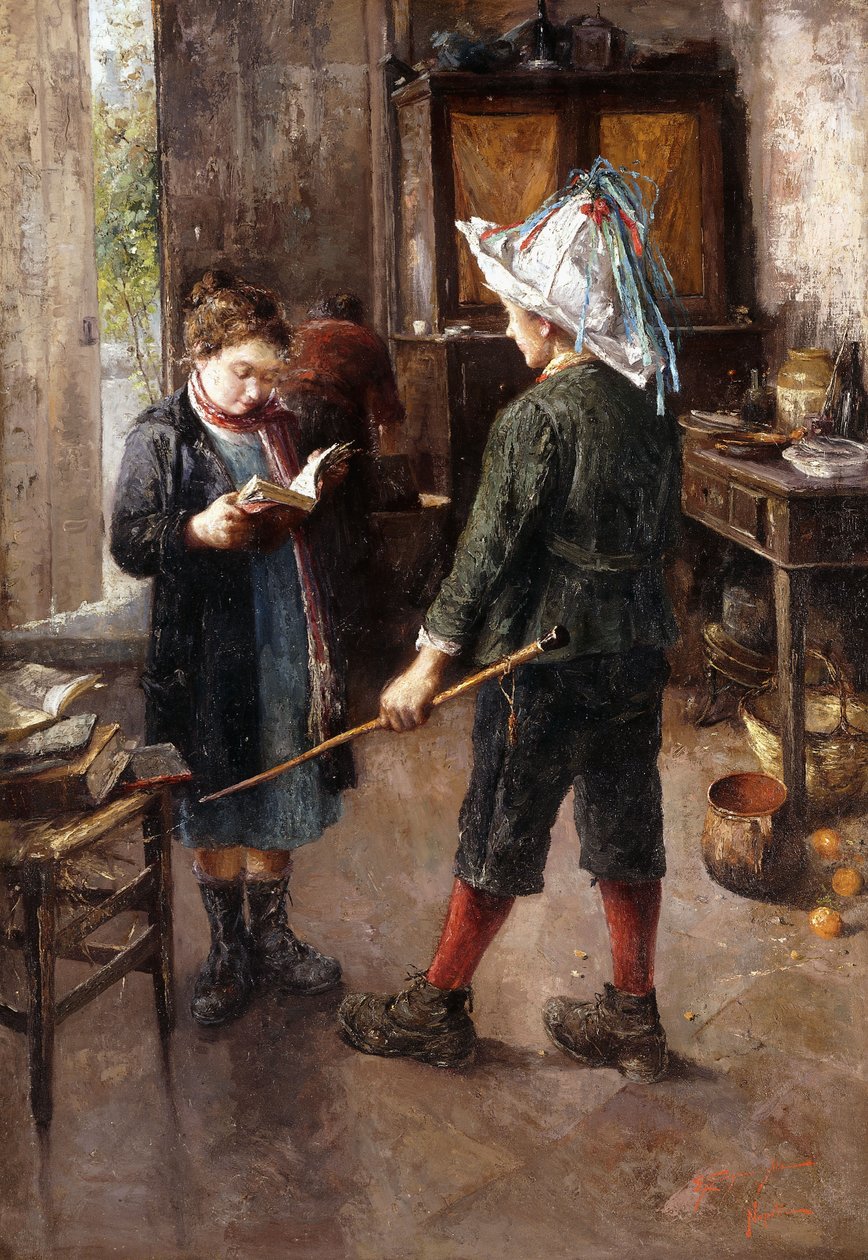 A lição (óleo sobre tela) de Ettore Scognamiglio