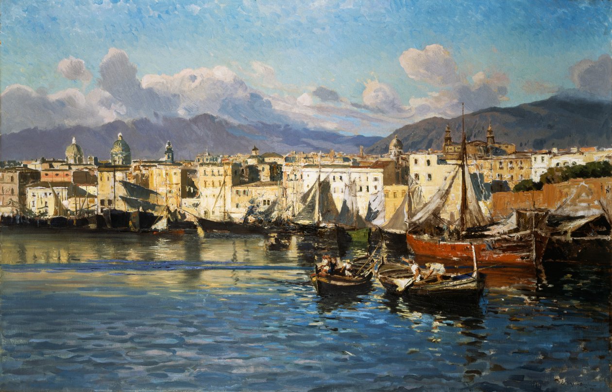 Velho Porto de Palermo (óleo sobre tela) de Ettore de Maria Bergler