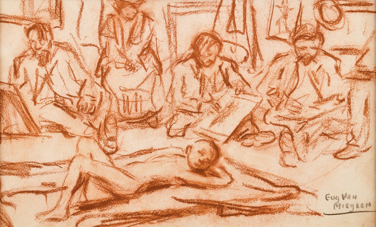 Augustine entre artistas a desenhar de Eugeen van Mieghem