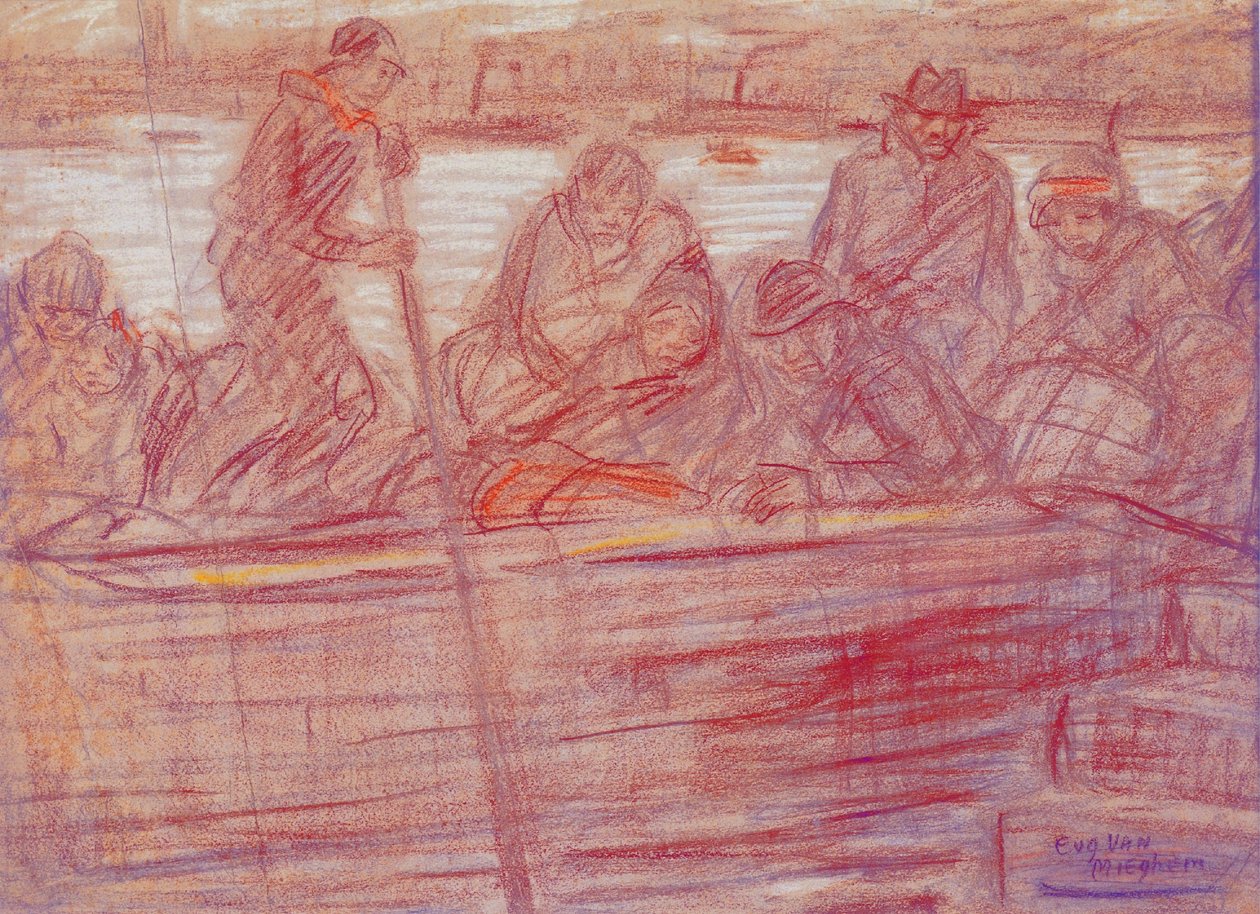 Refugiados (com a mãe Van Mieghem) no ferry de Eugeen van Mieghem