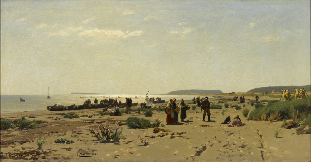 Paisagem de praia (casa dos pescadores) de Eugene Gustav Dücker