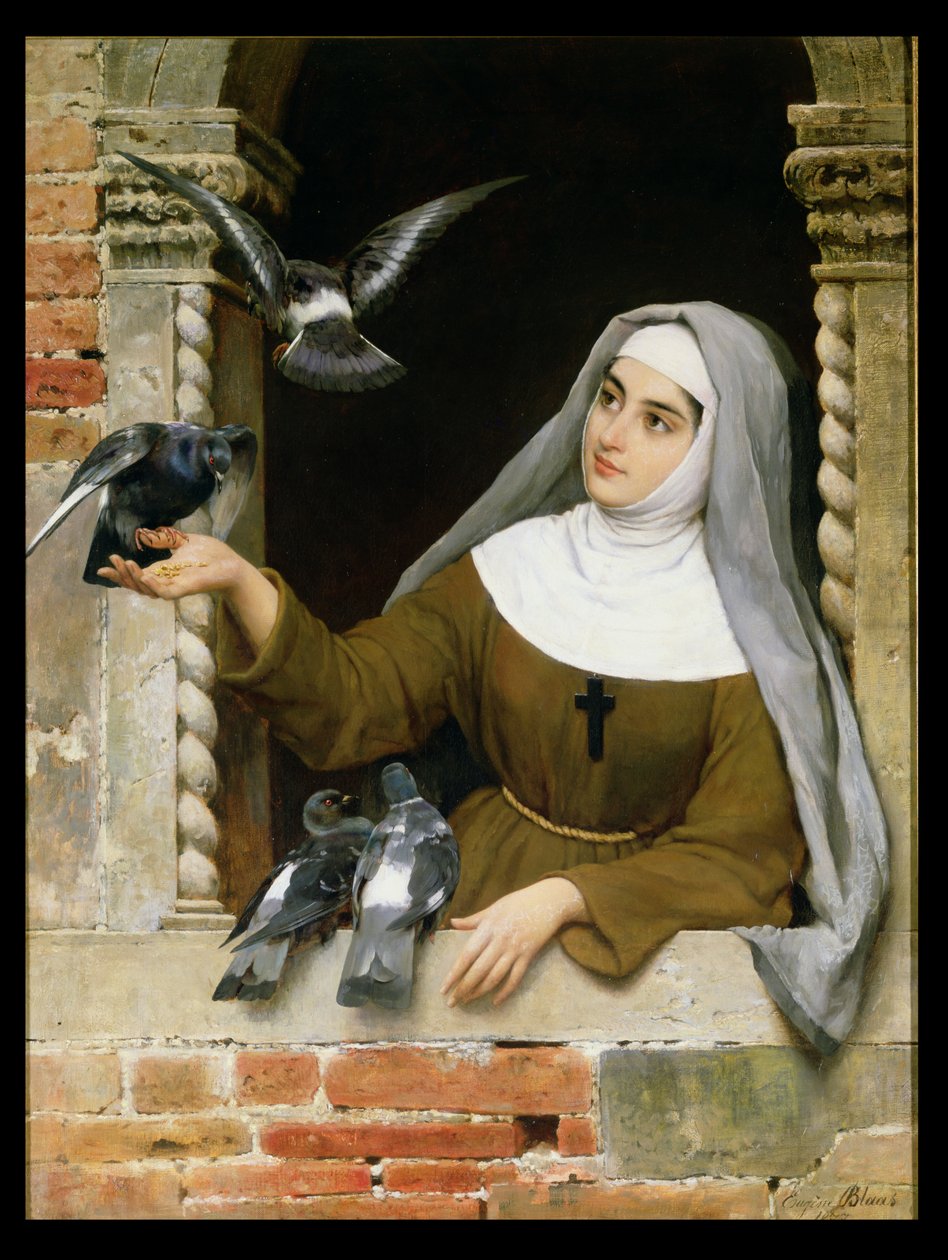 Alimentando os pombos, 1877 de Eugen von Blaas