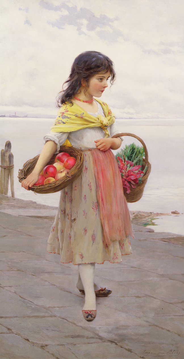 Menina jovem, frutas vagens de Eugen von Blaas