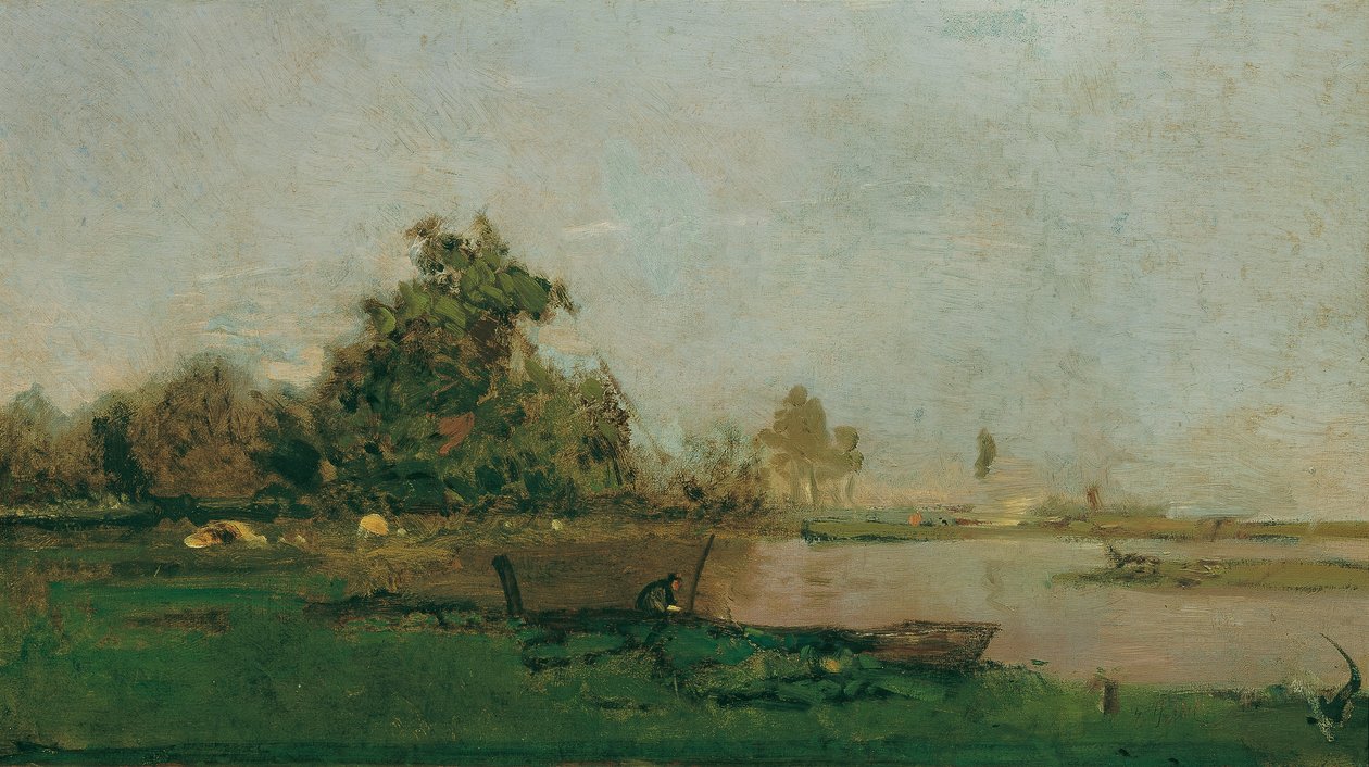 Paisagem fluvial com barco de Eugen Jettel