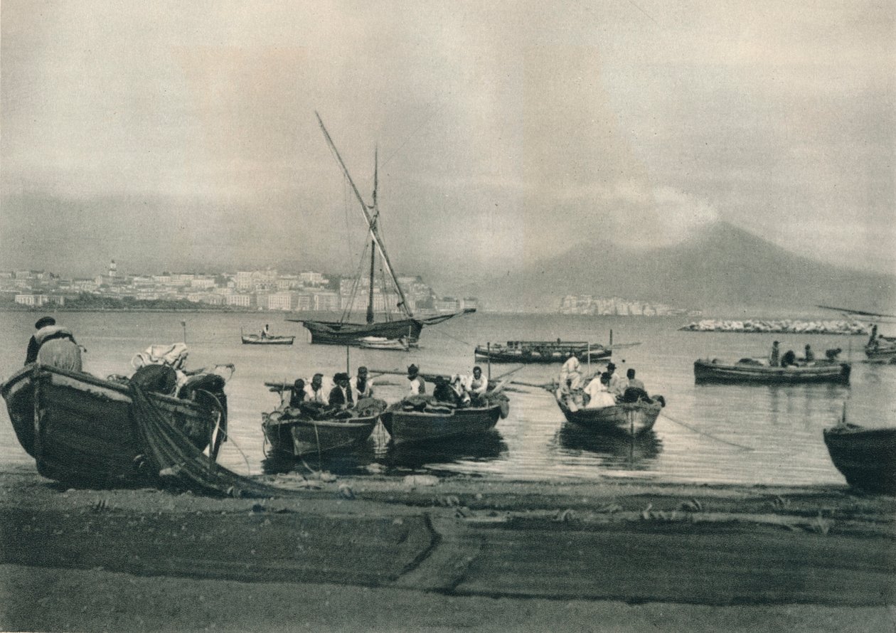 Pescadores colocando no mar, Nápoles, Itália, 1927 de Eugen Poppel