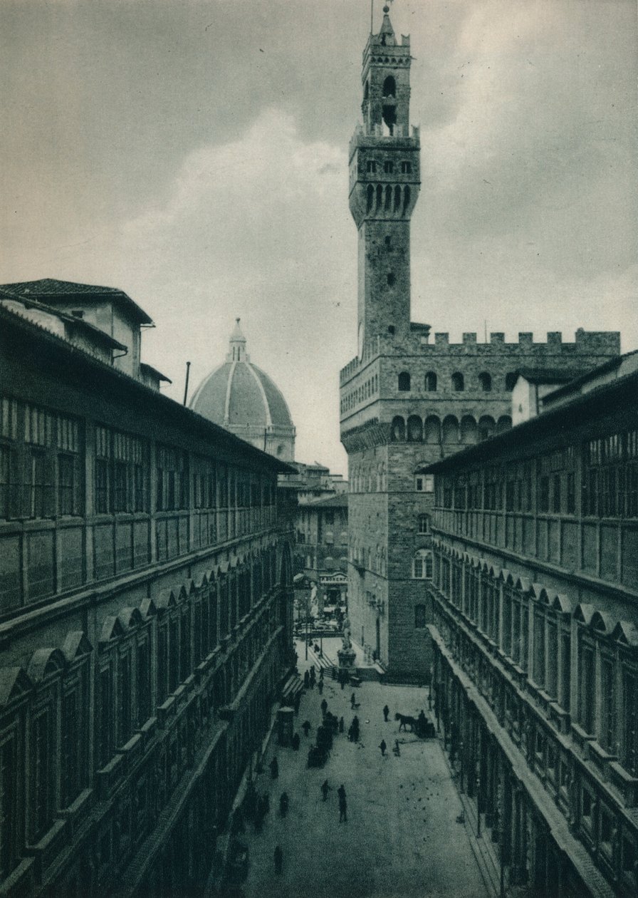 O Palazzo Vecchio da Galeria Uffizi, Florença, Itália, 1927 de Eugen Poppel