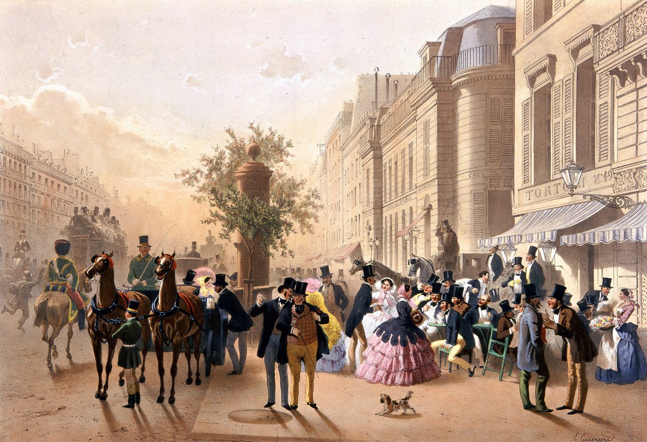 Boulevard des Italians (em frente ao Tortoni) - Litografia de Guérard de Eugen von Guerard
