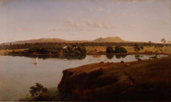 Vista da Estação Purrumbete com vista para Noroeste. Mt. Leura e Mt. Sugarloaf ao longe, Austrália de Eugen von Guerard