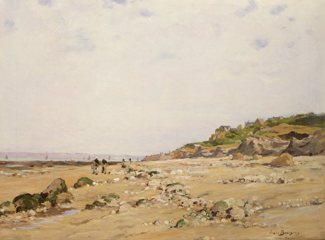 A praia em Villerville, 1887 de Eugene Bourgeois
