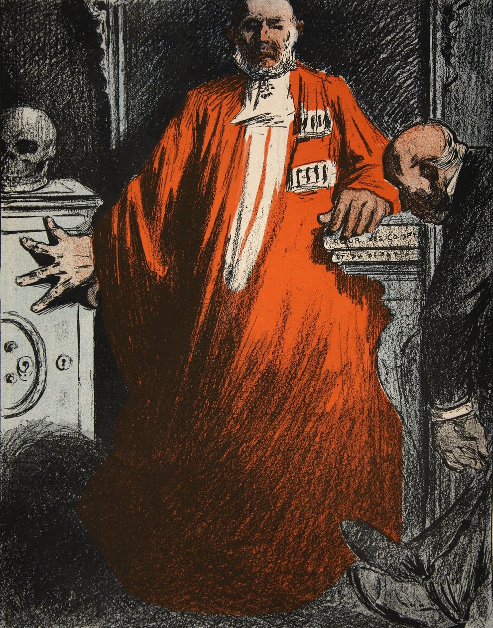 Um juiz em roupas completas, ilustração de "A Placa da Manteiga: Os Funcionários", 9 de agosto de 1902 de Eugene Cadel