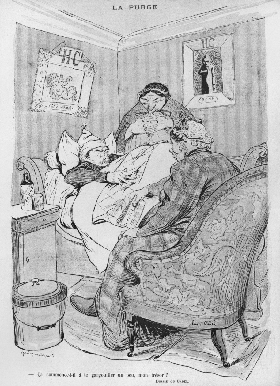 A purga, ilustração de &39;Le Rire&39;, 6 de março de 1897 de Eugene Cadel