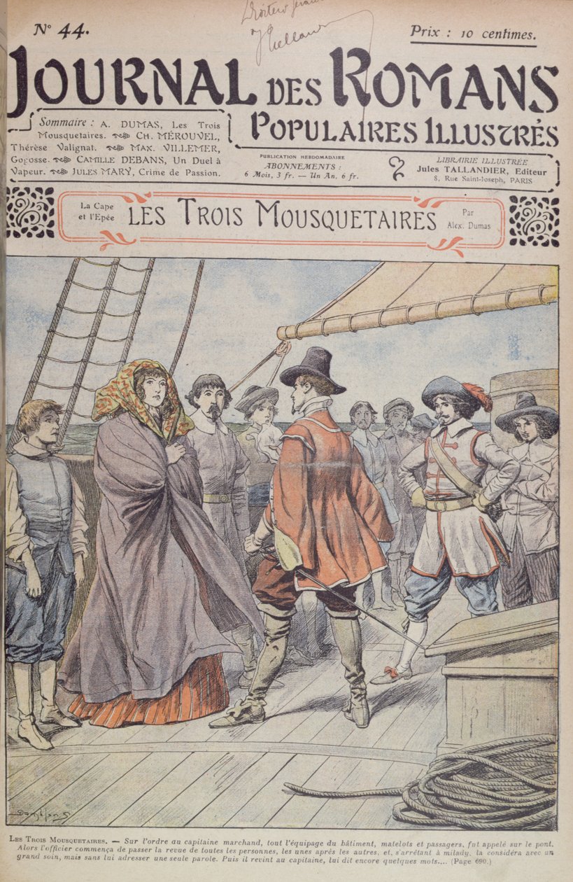 Capa de uma serialização de &39;Os Três Mosqueteiros&39; de Alexandre Dumas pere (1803-70) de &39;Journal des Romans Populaires Illustres&39;, 1905 de Eugene Damblans