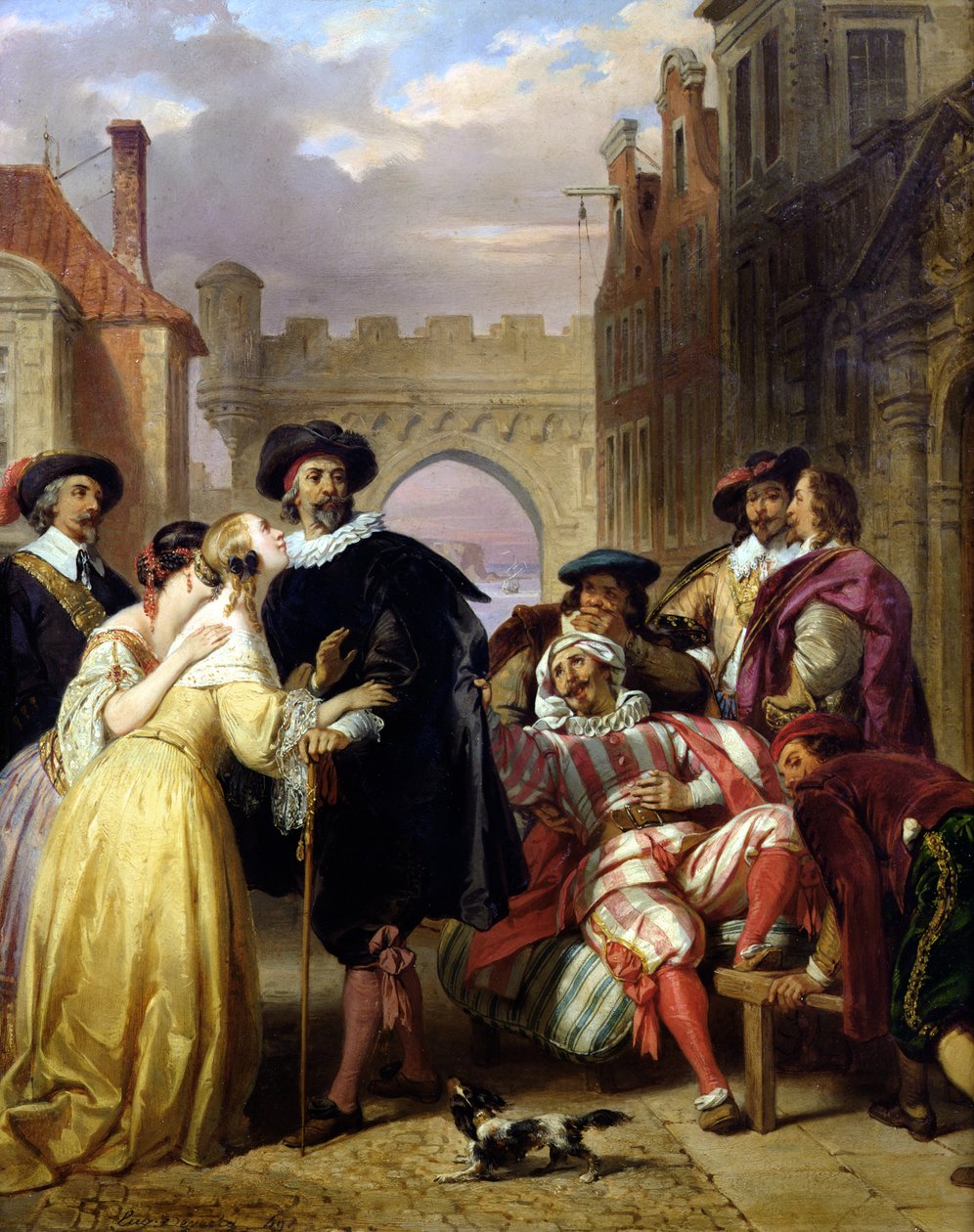 A cena final de &39;Les Fourberies de Scapin&39; por Molière (1622-1673) de Eugene Deveria