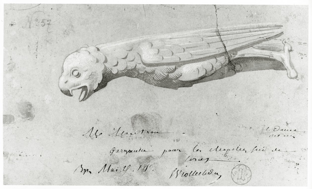 Desenho para a restauração das gárgulas de Notre Dame, 1855 de Eugene Emmanuel Viollet le Duc
