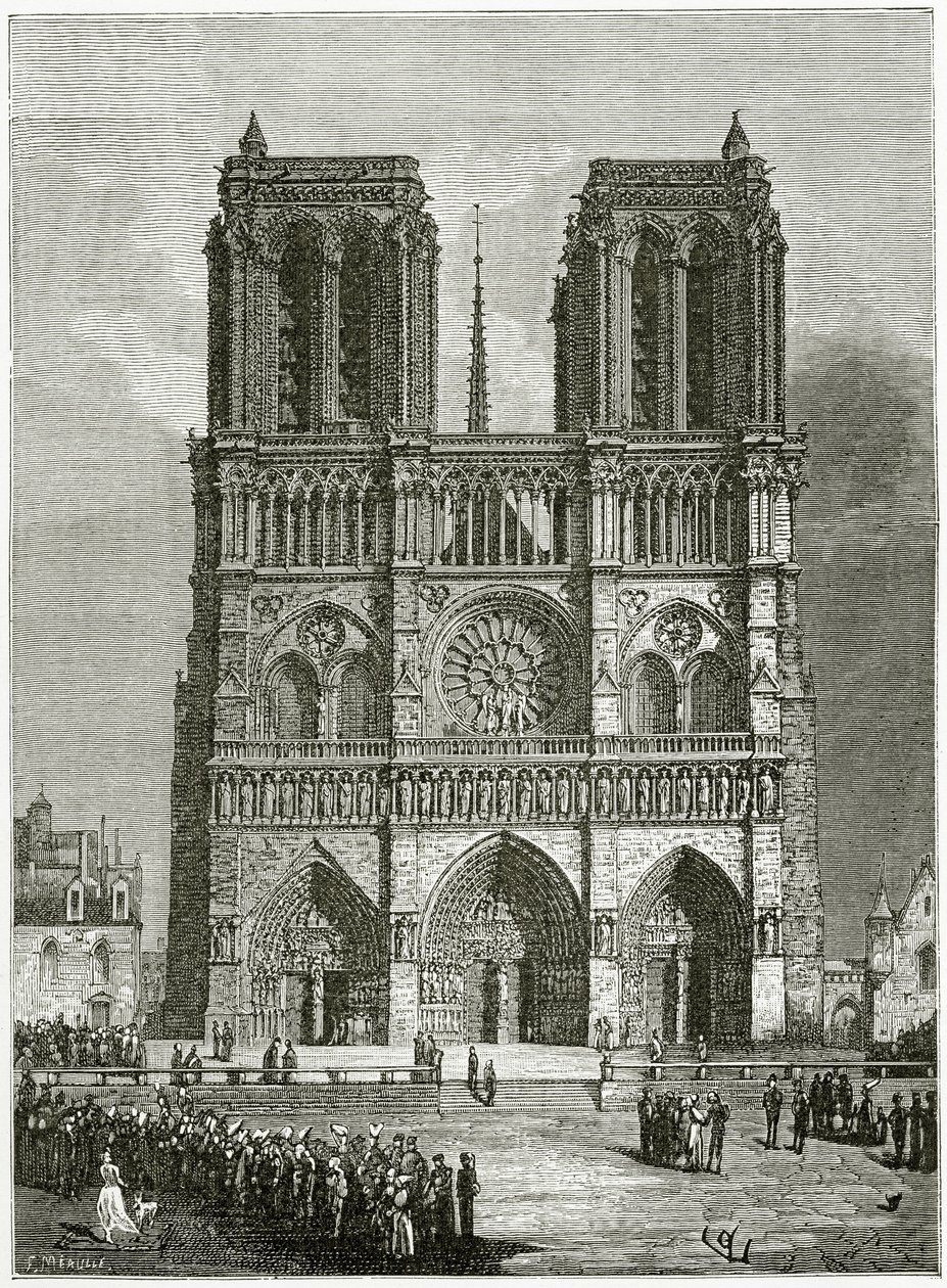 Nossa Senhora de Paris em 1642 - ilustração de Notre Dame de Paris, século XIX (gravura de bw) de Eugene Emmanuel Viollet le Duc