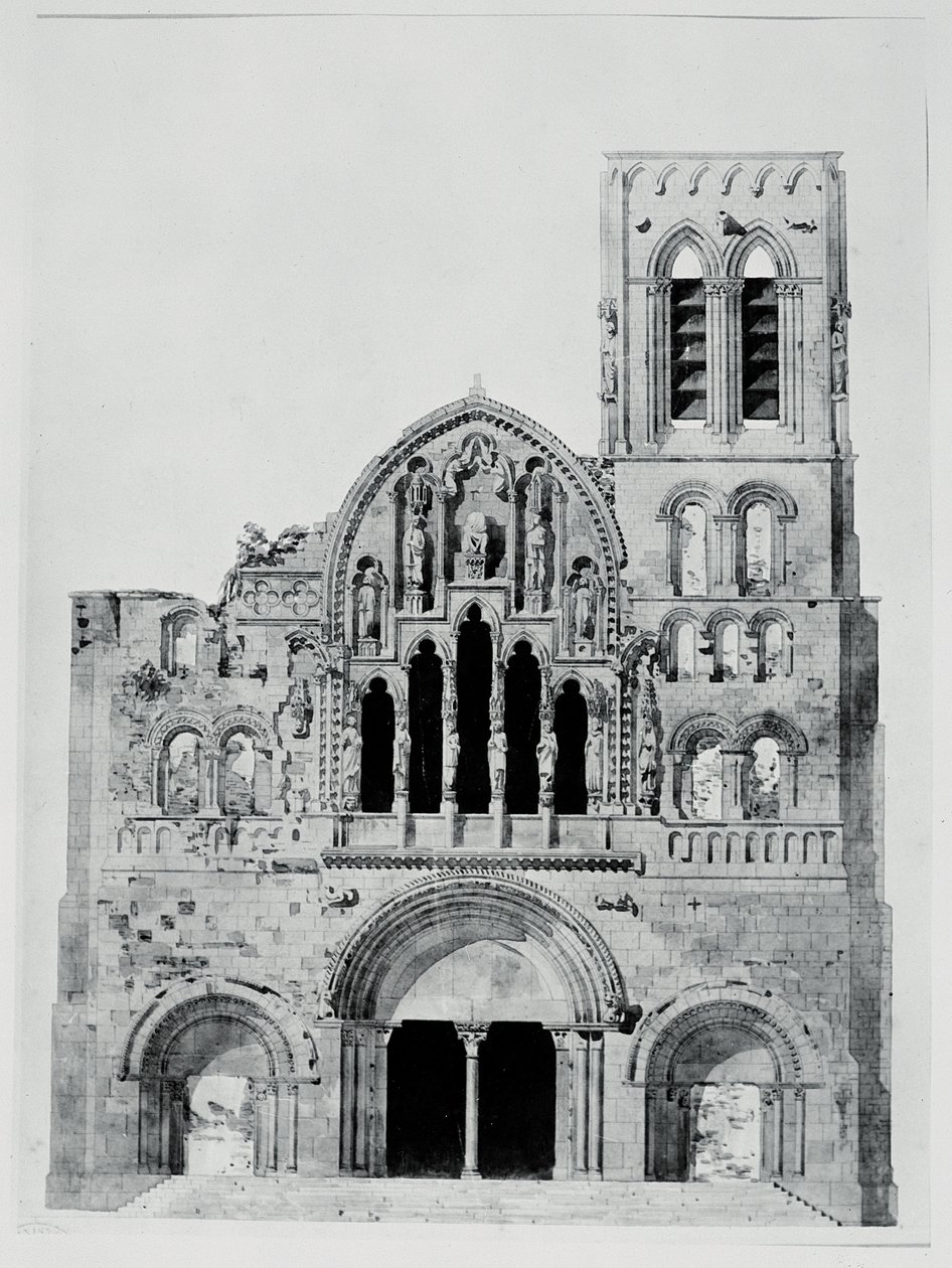 A fachada da La Madeleine de Vézelay (caneta e tinta sobre papel) de Eugene Emmanuel Viollet le Duc