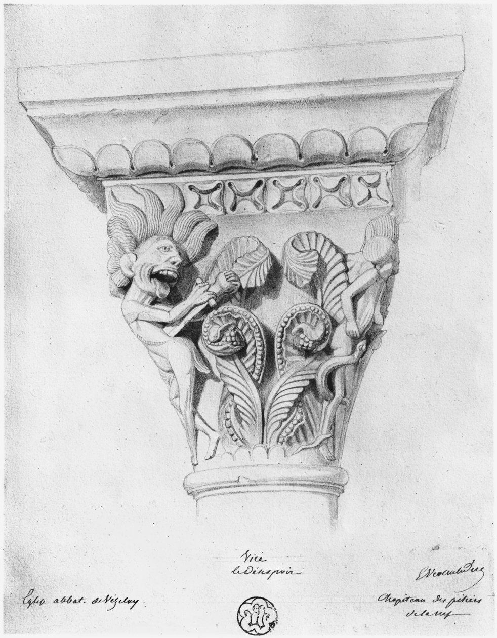 Capital ilustrando o vício do desespero, Igreja da Abadia de La Madeleine, Vezelay, França de Eugene Emmanuel Viollet le Duc