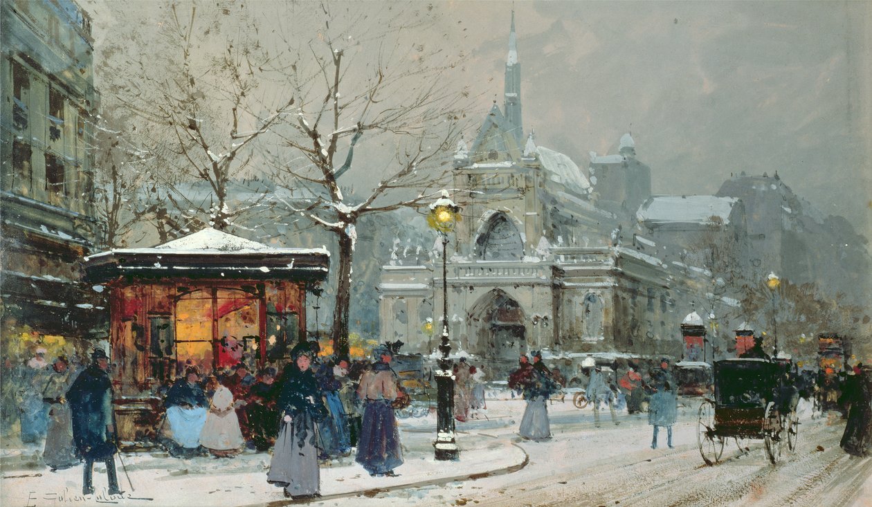 Cena de neve em Paris de Eugene Galien Laloue