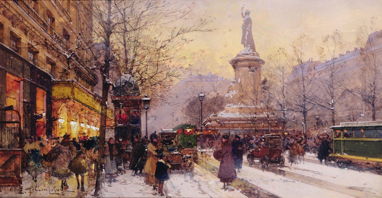 Cena de rua de Paris de inverno de Eugene Galien Laloue