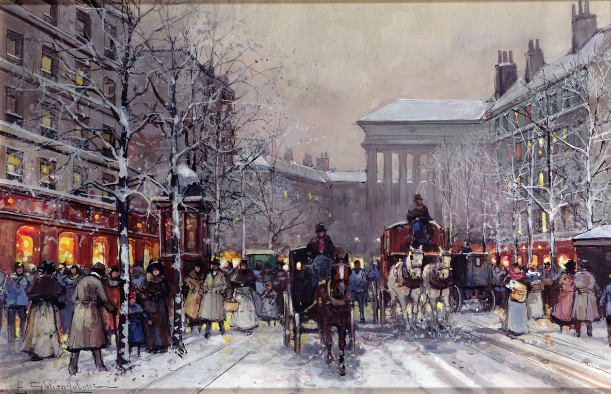 Uma cena de inverno parisiense de Eugene Galien Laloue
