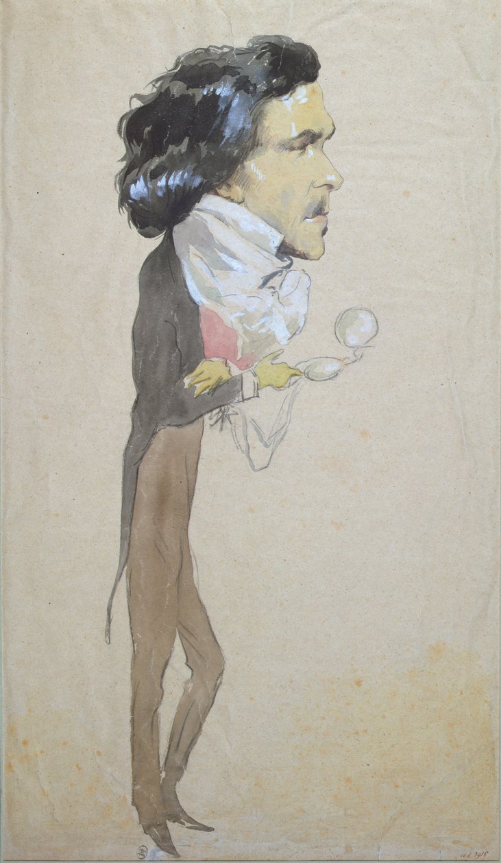 Caricatura de Eugene Delacroix (1798-1863) (wc, lápis e guache sobre papel) de Pierre François Eugène Giraud