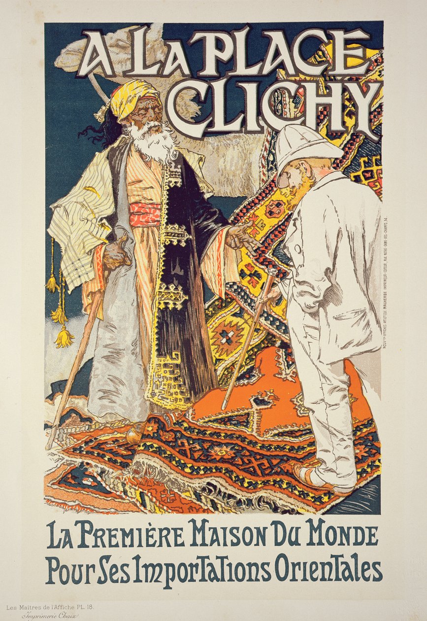 Reprodução de um cartaz publicitário "A La Place Clichy", uma loja especializada em produtos orientais, 1891 de Eugene Grasset