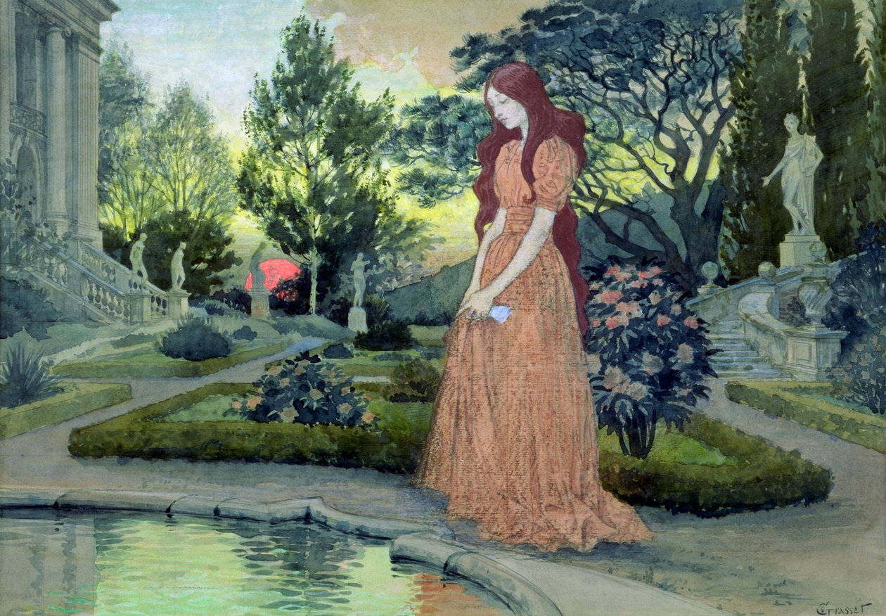 Menina jovem, em, um, jardim de Eugene Grasset
