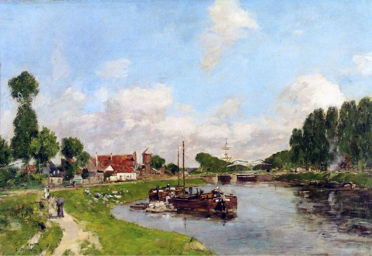 Barcaças no canal em Saint-Valery-sur-Somme, 1891 de Eugene Louis Boudin