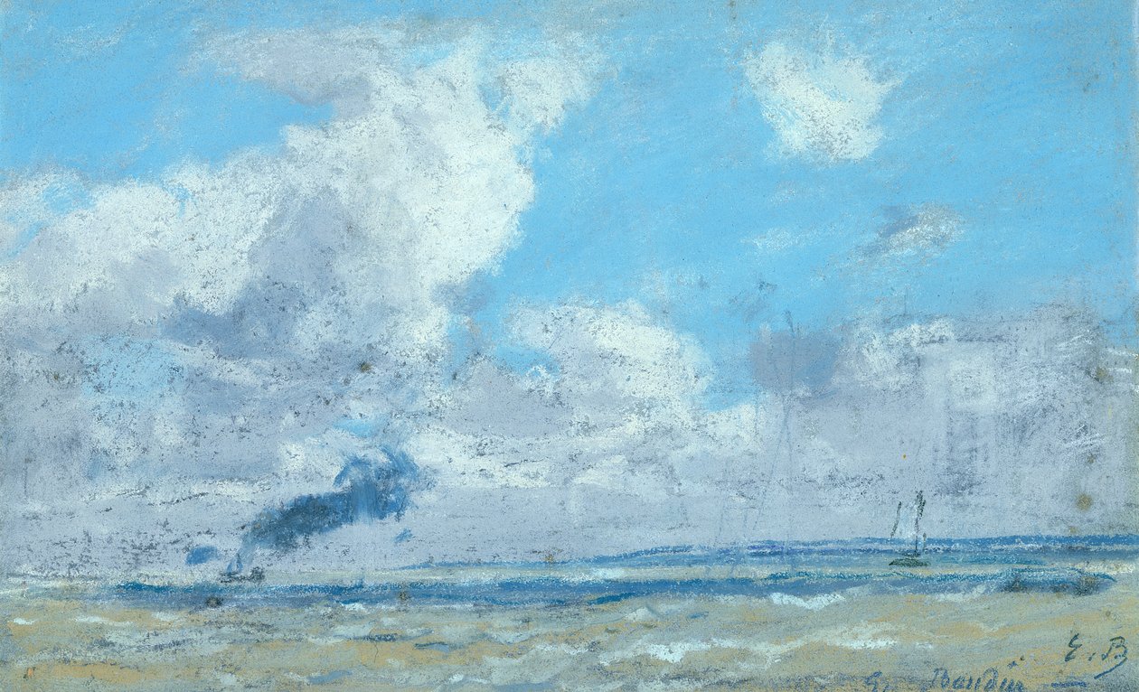 Barco no estuário do Sena (pastéis em papel) de Eugene Louis Boudin