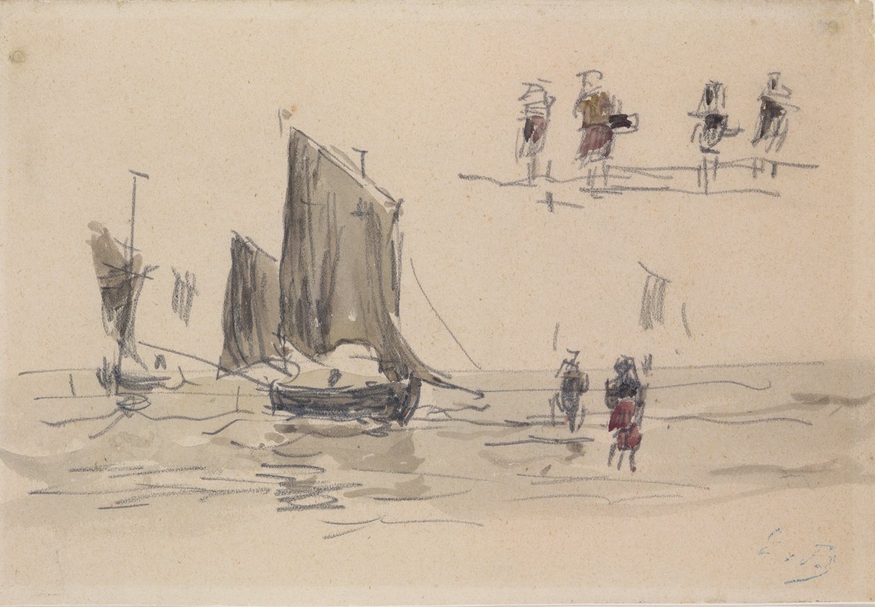 Barcos e Pescadores de Eugene Louis Boudin