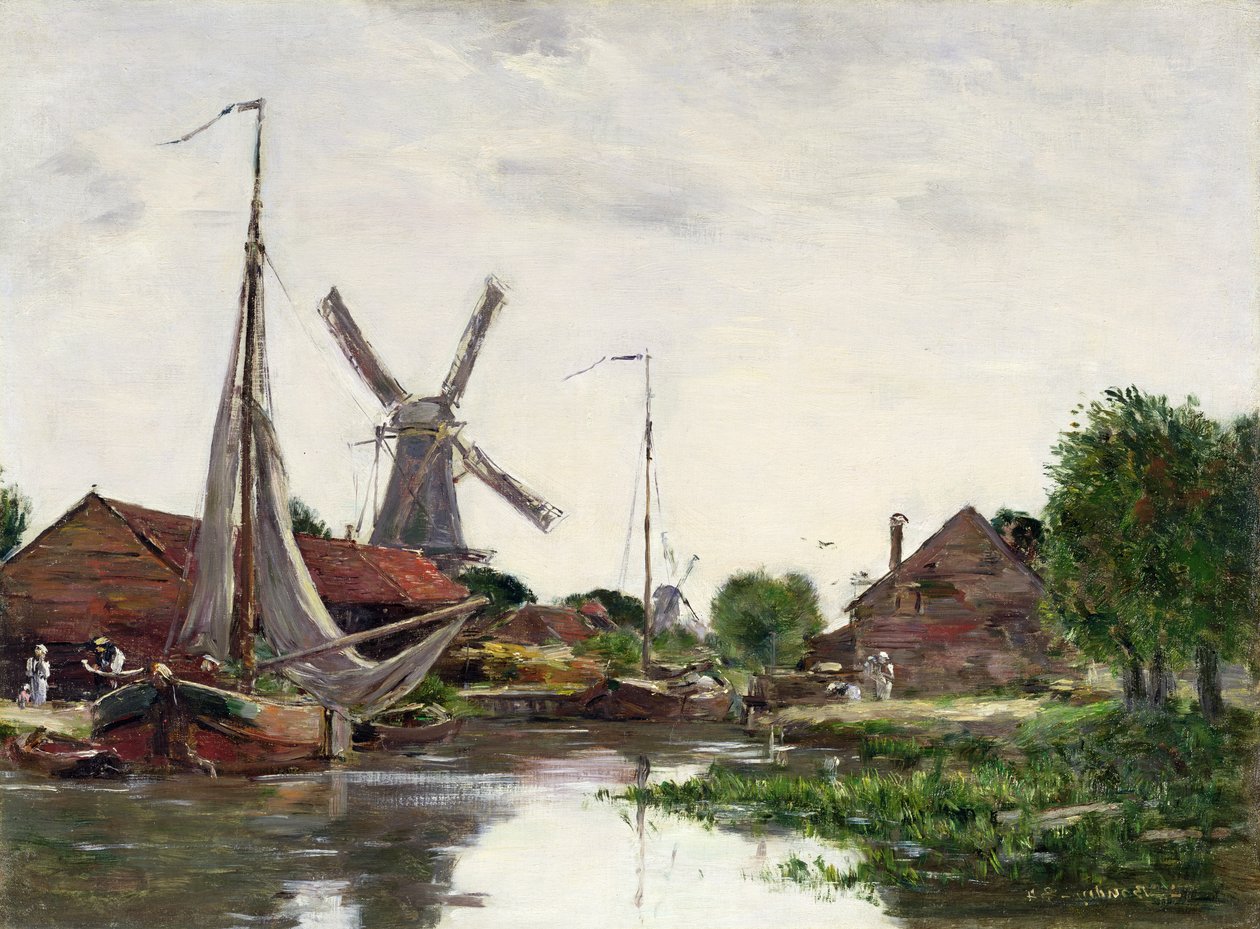 Dordrecht, moinho de vento no Meuse, 1884 de Eugene Louis Boudin