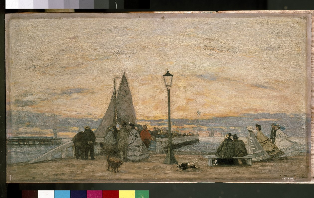O Molhe em Trouville: Sunset, 1864 de Eugene Louis Boudin