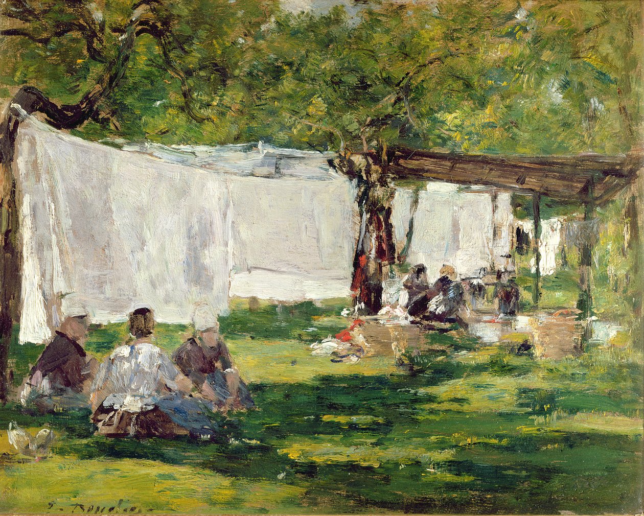 A lavanderia em Collise St. Simeon (óleo) de Eugene Louis Boudin