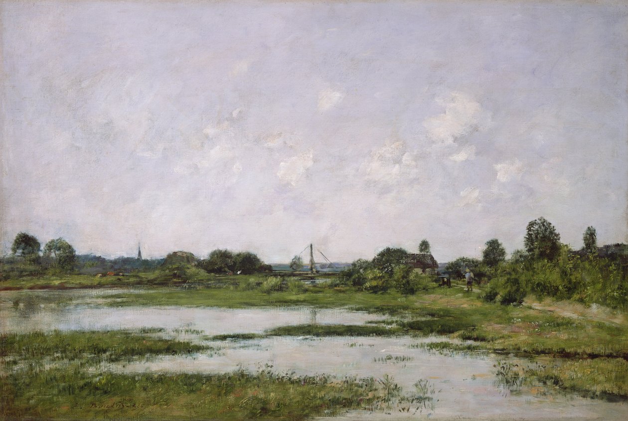 As margens do rio Touques em Trouville durante as marés de primavera de Eugene Louis Boudin