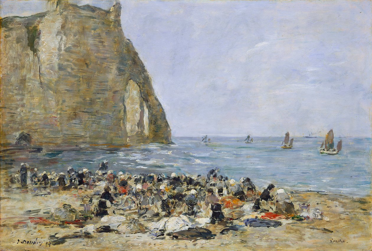 Lavadeiras na praia de Etretat, 1894 (óleo sobre madeira) de Eugene Louis Boudin