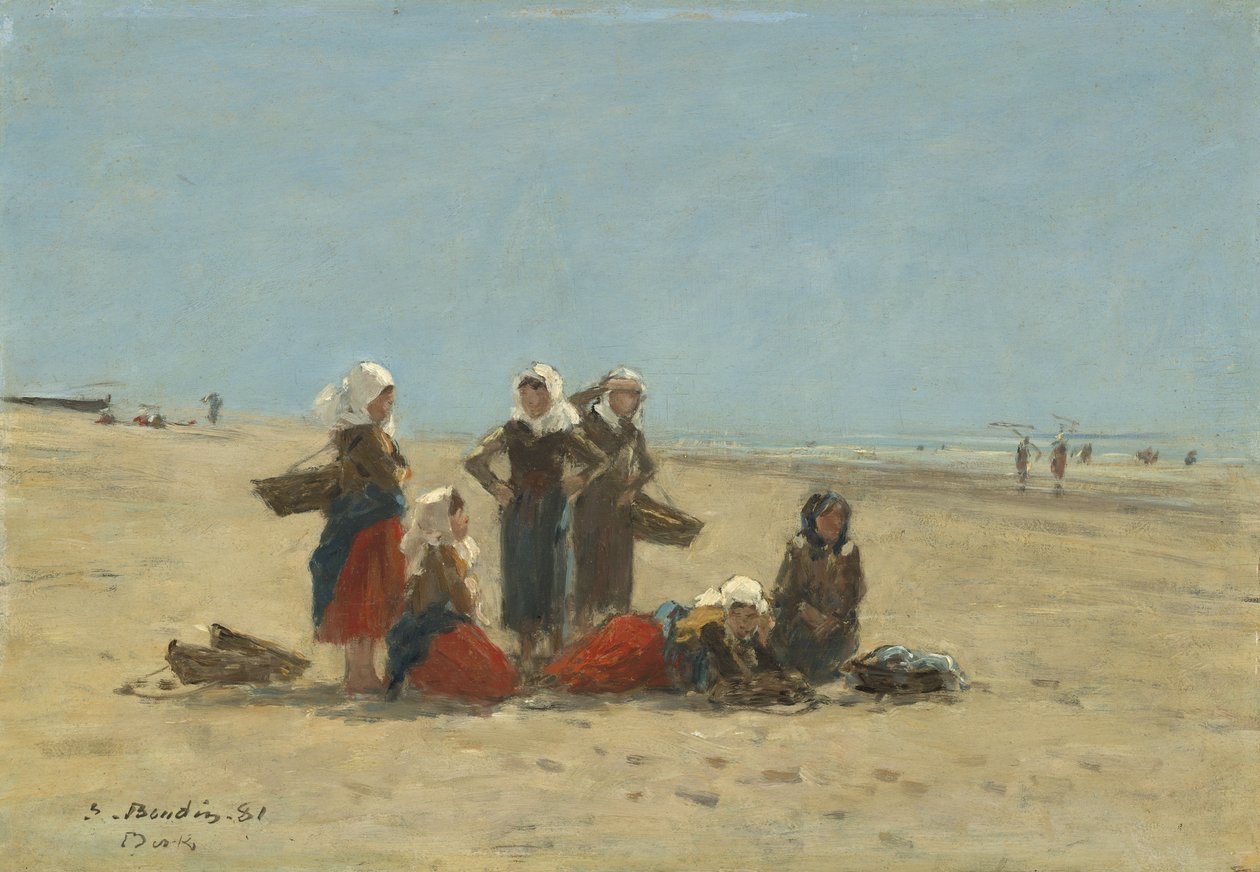 Mulheres na praia de Berck, 1881 (óleo sobre madeira) de Eugene Louis Boudin