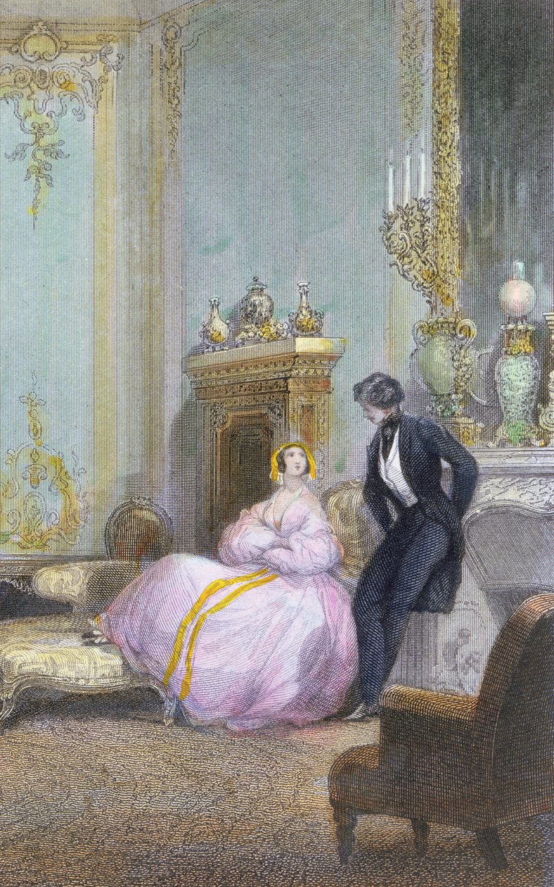 Casal conversando, detalhe de uma cena familiar, c.1840 (ver 407341) de Eugene Louis Lami