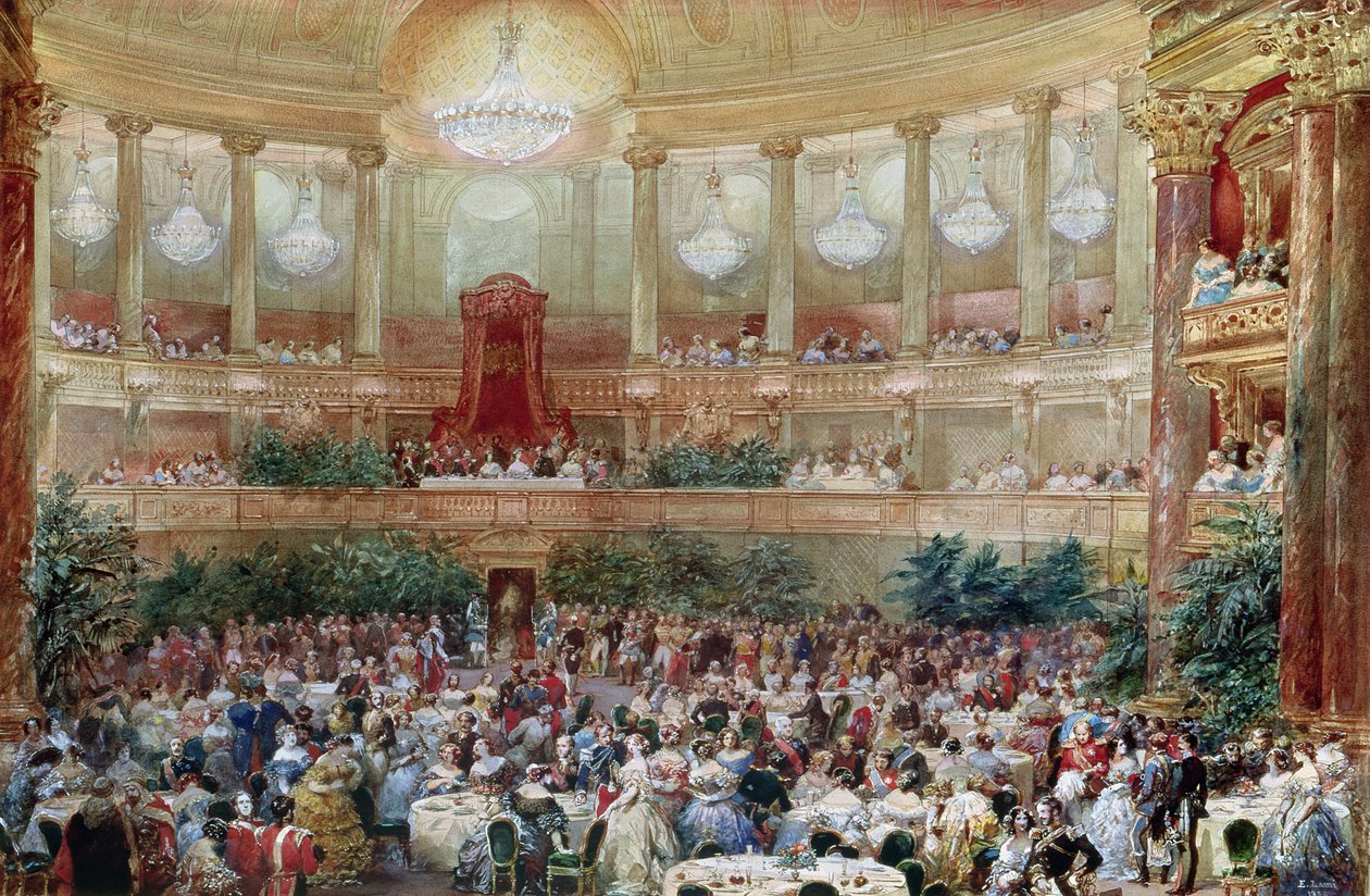 Jantar na Sala dos Espetáculos em Versalhes, 1854 de Eugene Louis Lami
