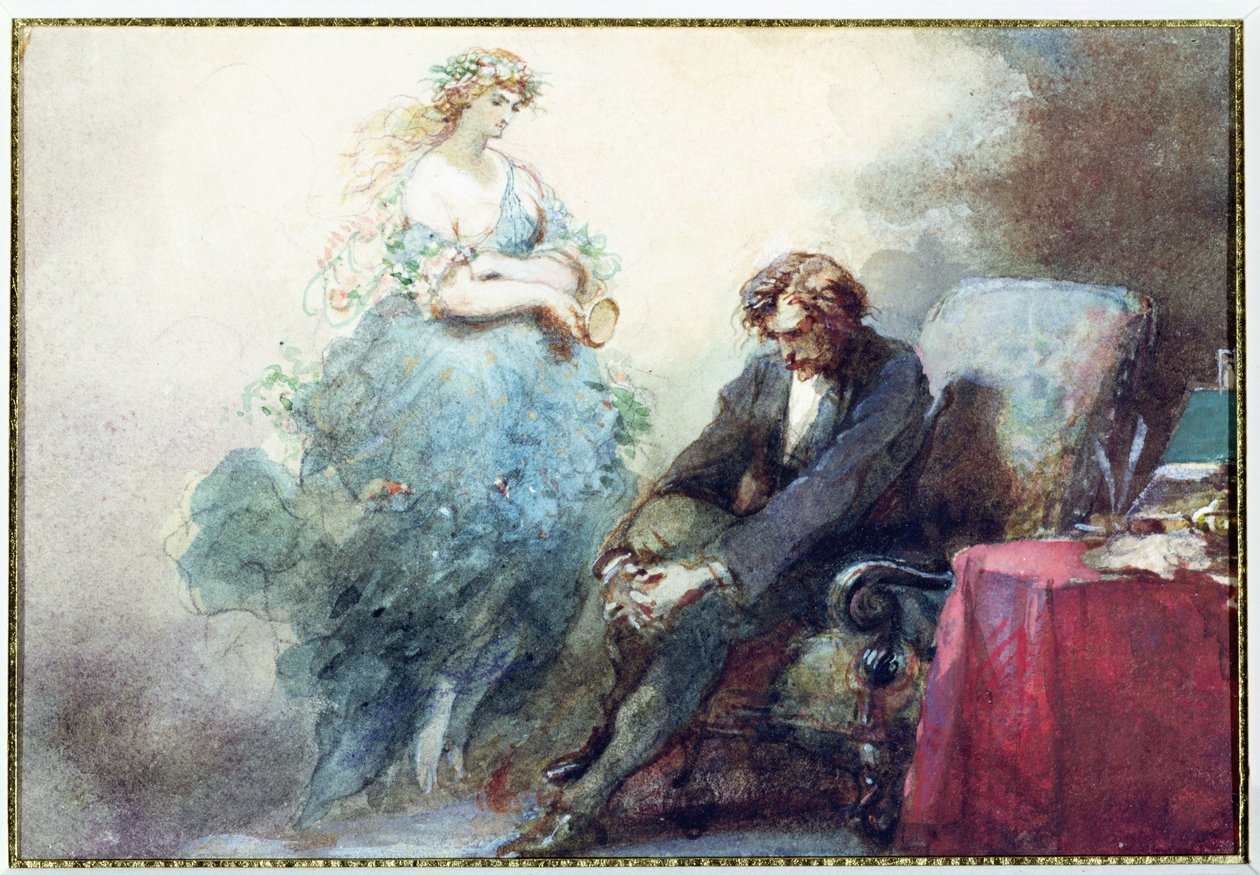 A noite de maio, ilustração de &39;Les Nuits&39; por Alfred Musset (1810-57) de Eugene Louis Lami