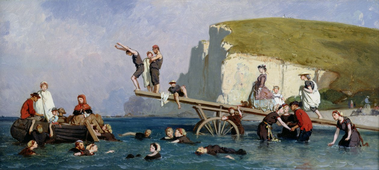 Tomar banho em Etretat de Eugene Modeste Edmond Lepoittevin