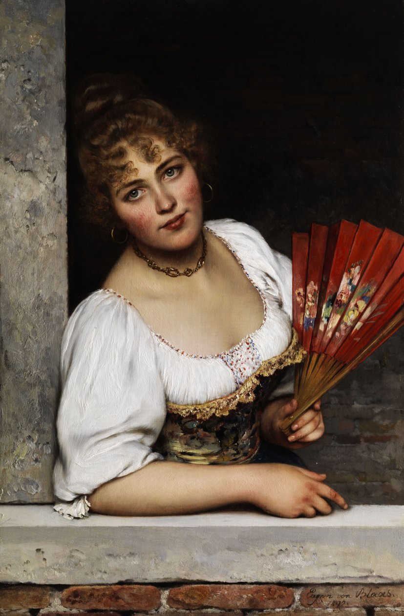 O ventilador vermelho de Eugene de Blaas
