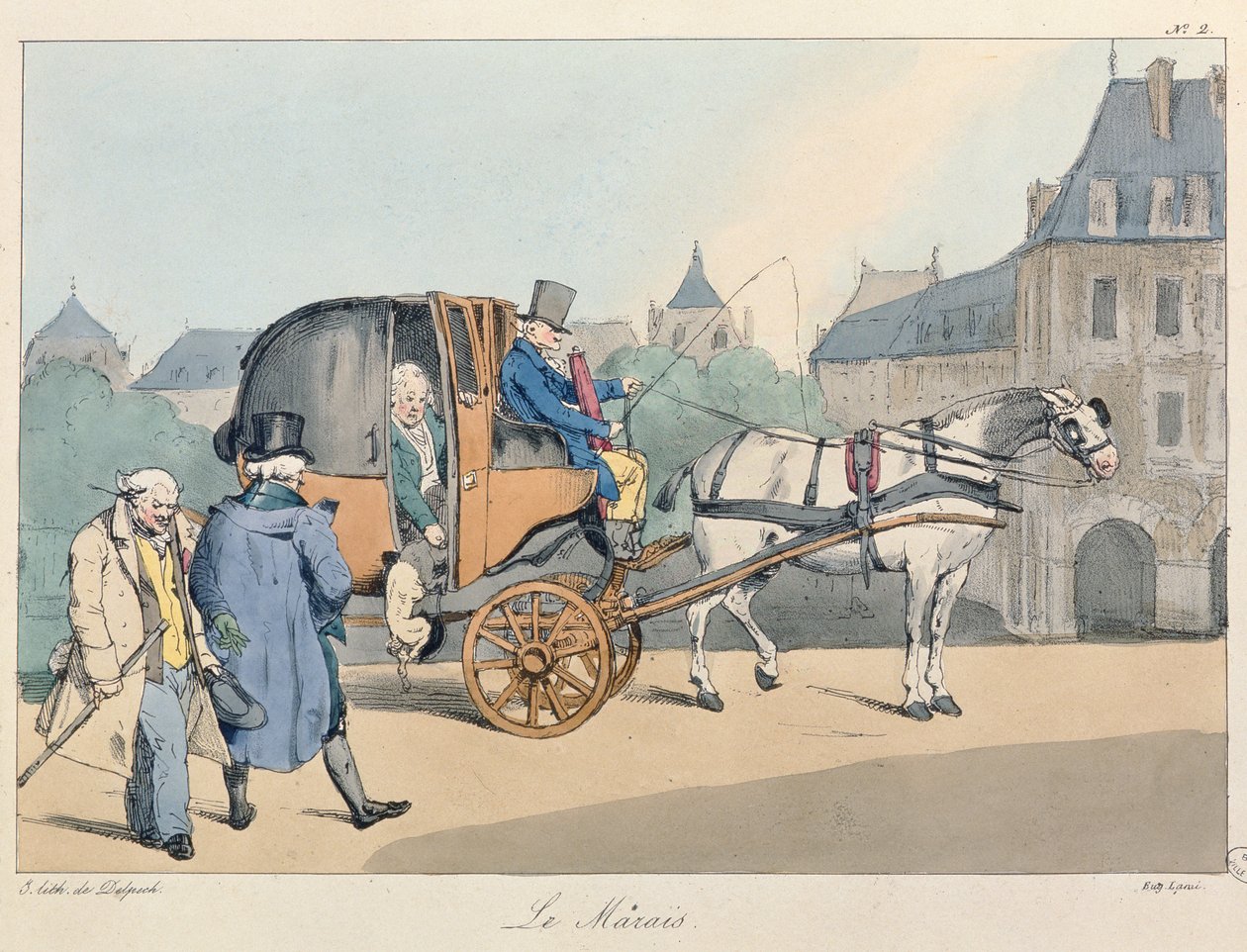 O Marais, c.1825 (lito colorido) de Eugene Louis Lami