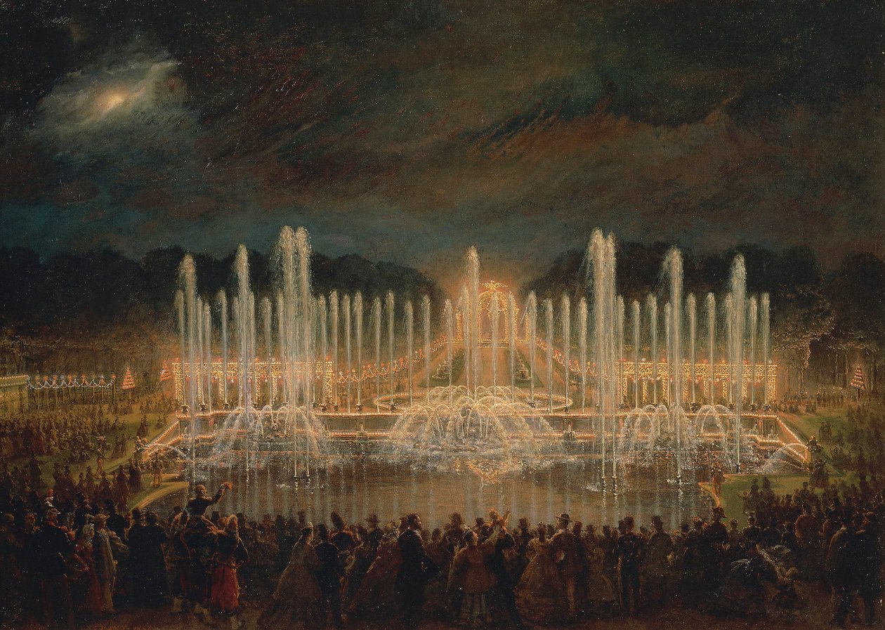 França, Versalhes, Nocturno em Versalhes (Les grandes eaux a Versailles) de Eugene Louis Lami