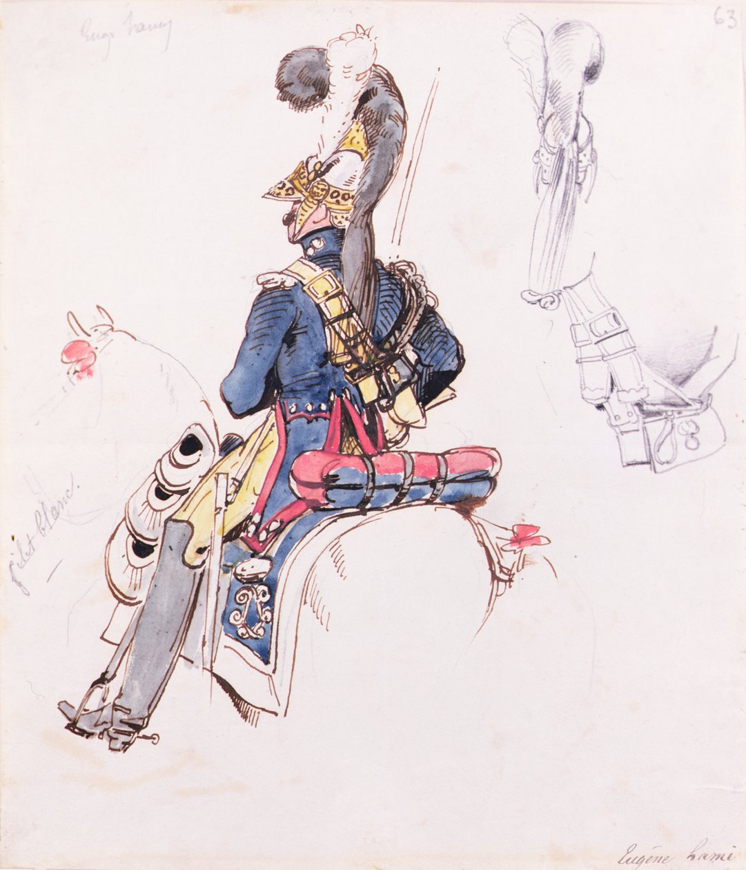 Soldado a cavalo (aguarela, caneta e tinta) de Eugene Louis Lami