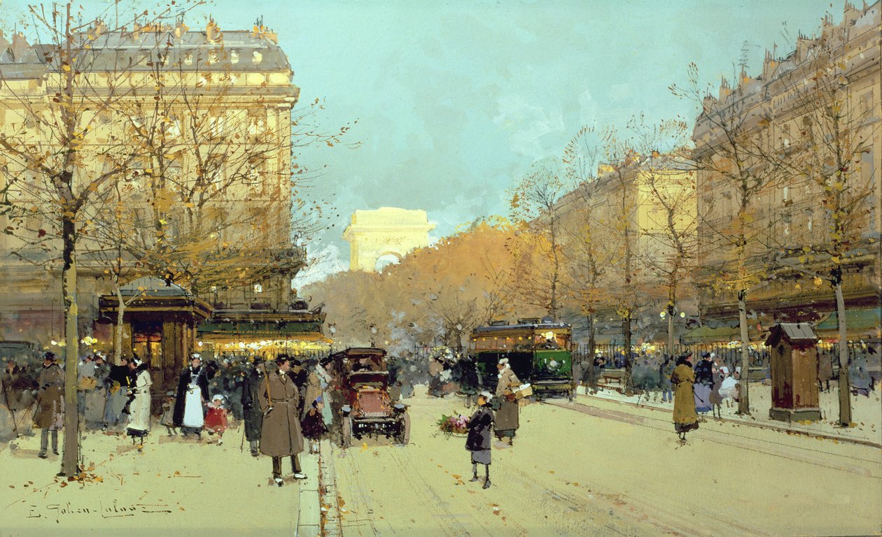Boulevard Haussmann, em Paris (guache no papel) de Eugene Galien Laloue
