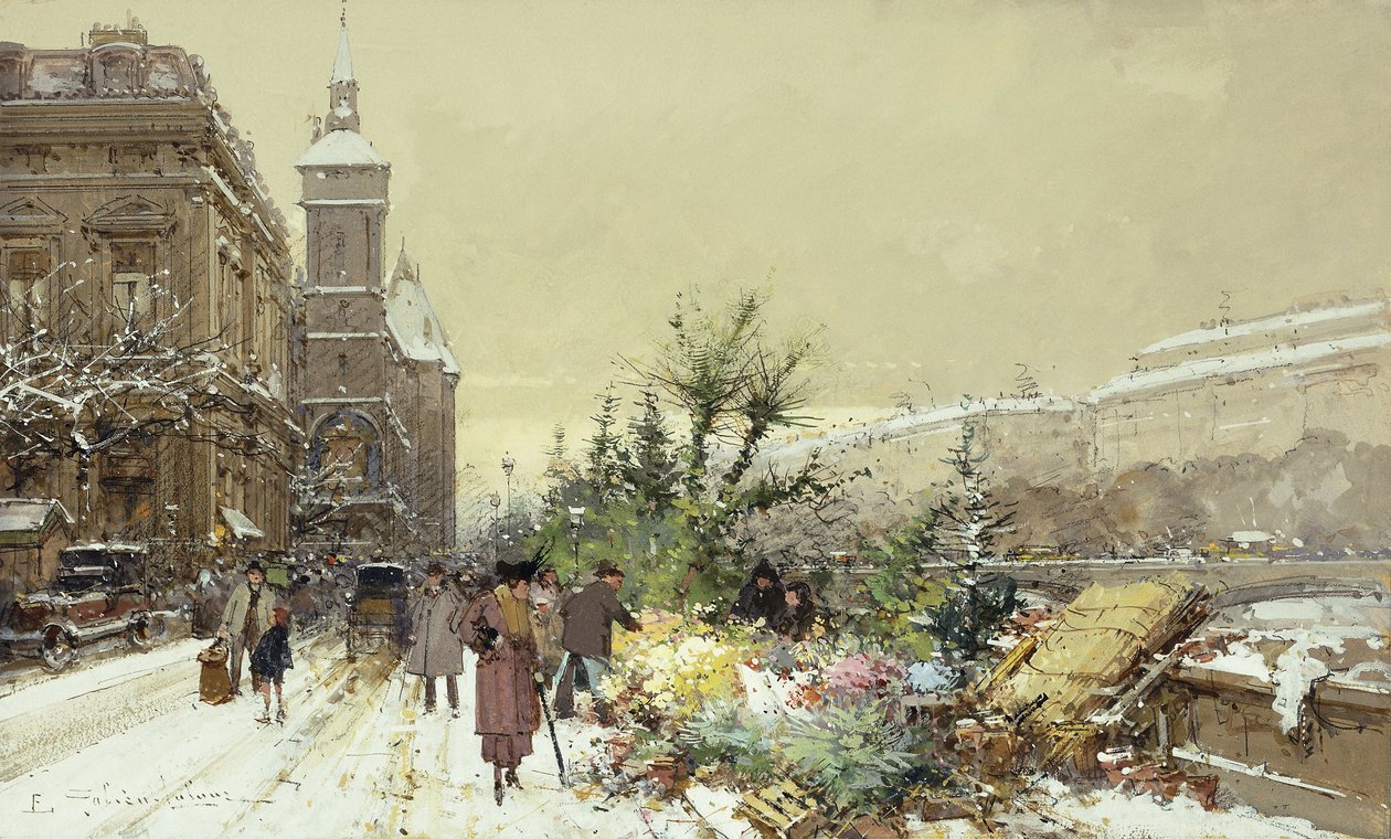 Mercado de flores; Mercado de flores de Eugene Galien Laloue