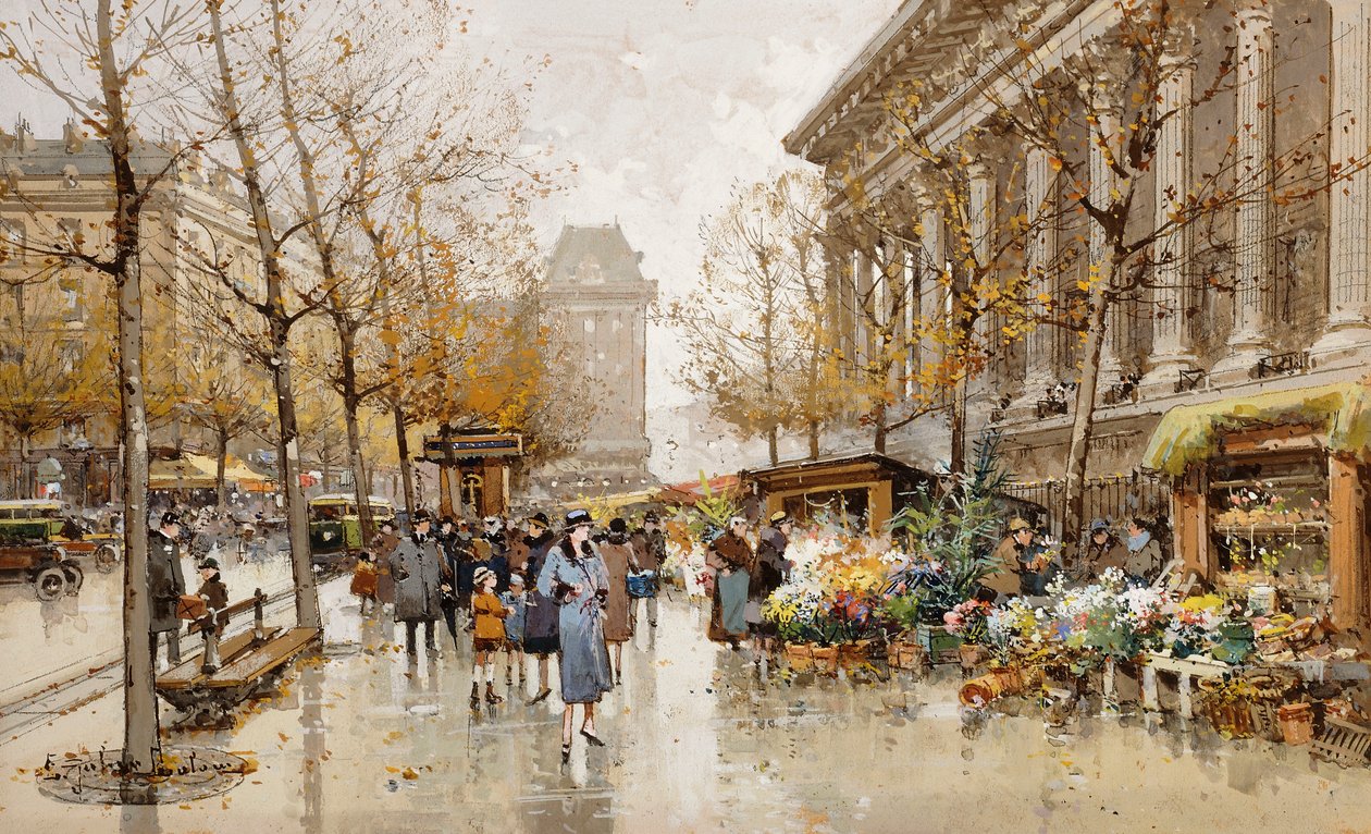 Paris Street no outono de Eugene Galien Laloue